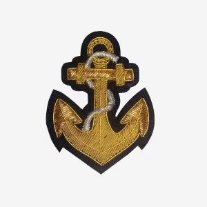 Gold Anchor with Rope Bullion Wire Embroidered Badges Applique Patch